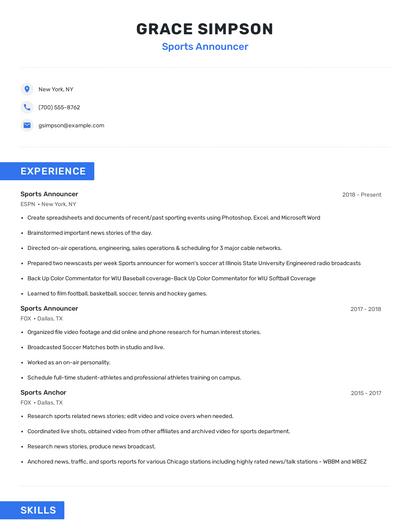 Sports Announcer Resume