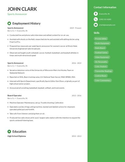 Sports Announcer Resume