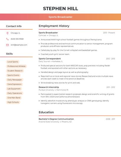 Sports Broadcaster Resume