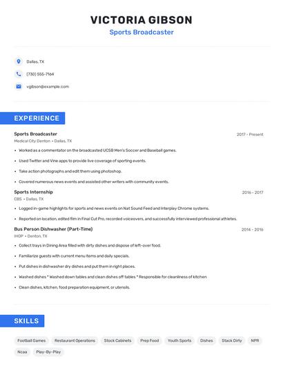 Sports Broadcaster Resume