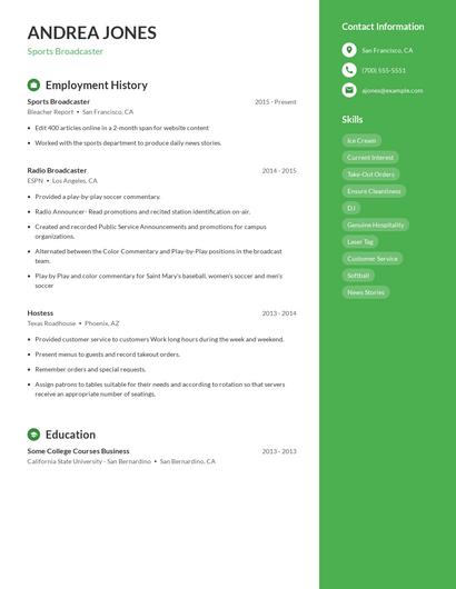 Sports Broadcaster Resume