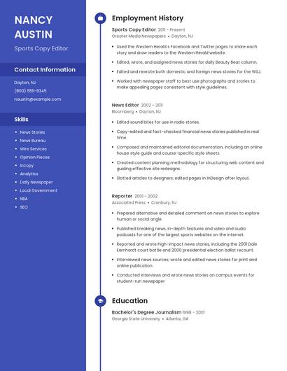 Sports Copy Editor Resume