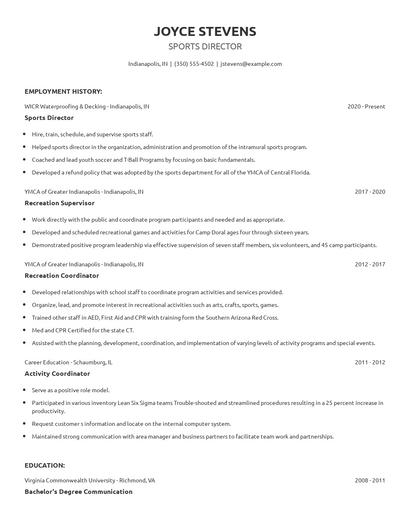 Sports Director Resume