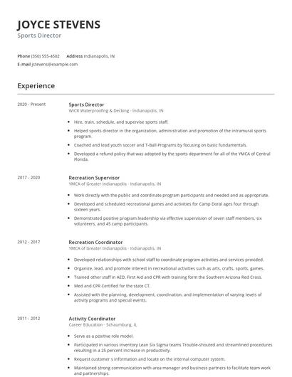 Sports Director Resume