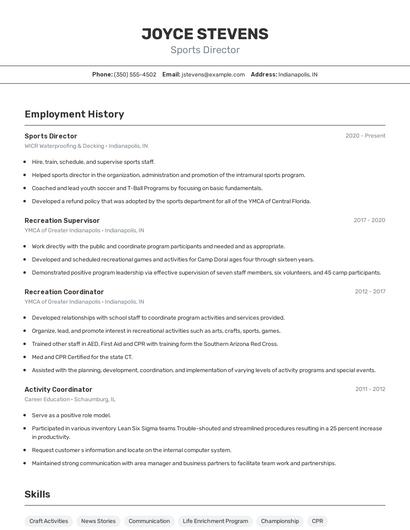 Sports Director Resume