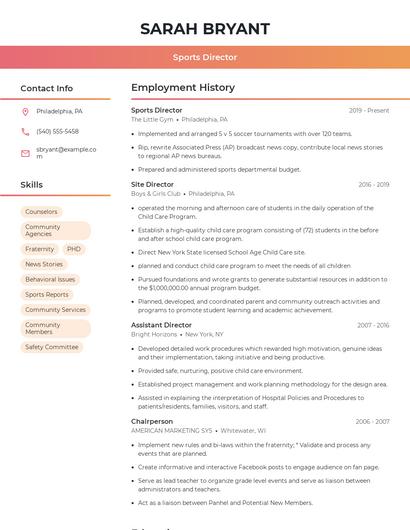 Sports Director Resume