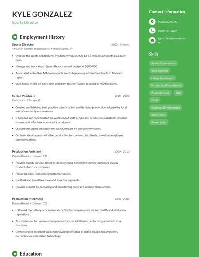 Sports Director Resume