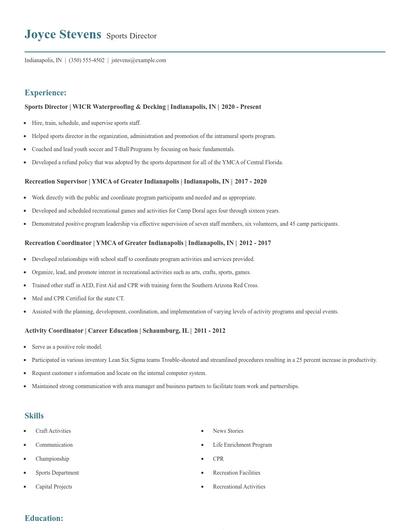 Sports Director Resume