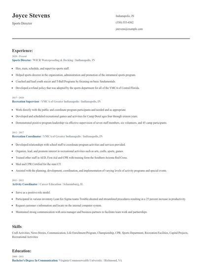 Sports Director Resume
