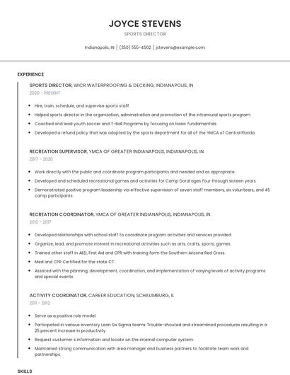 Sports Director Resume