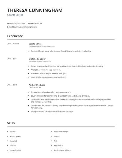 Sports Editor Resume