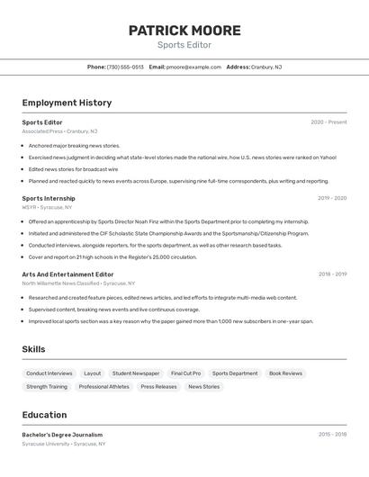 Sports Editor Resume