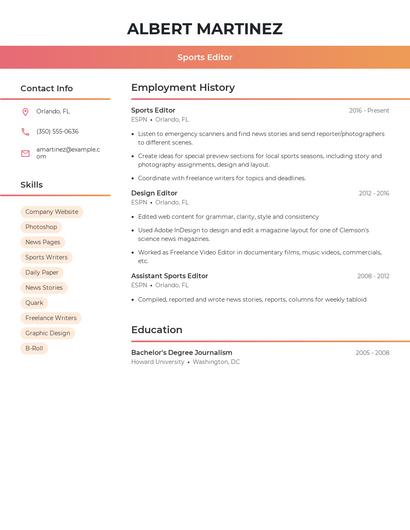 Sports Editor Resume