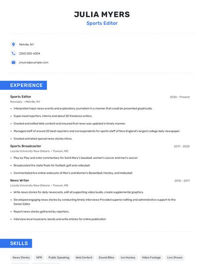 Sports Editor Resume