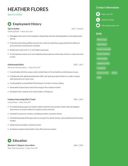 Sports Editor Resume