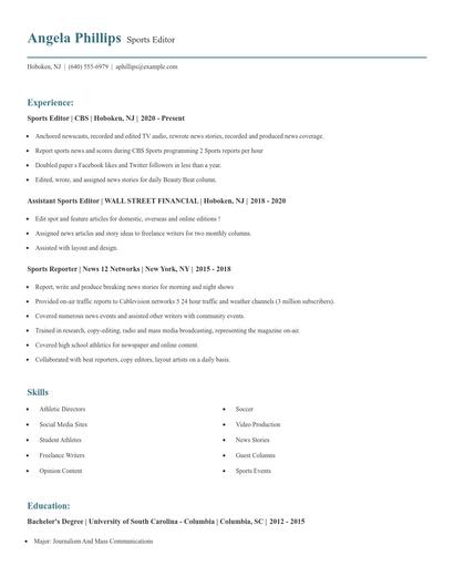 Sports Editor Resume