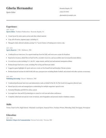 Sports Editor Resume