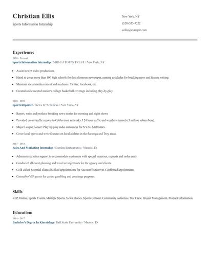 Sports Information Internship Resume