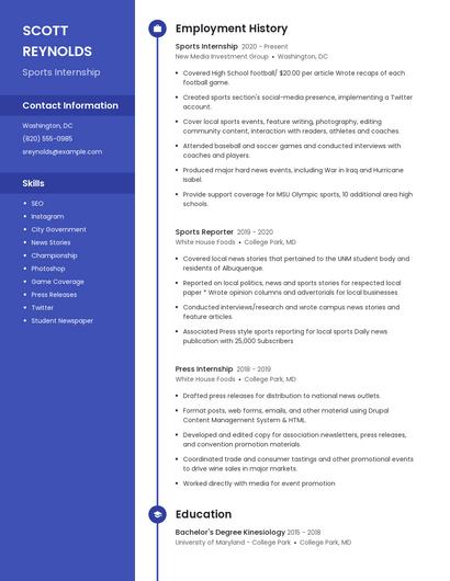 Sports Internship Resume