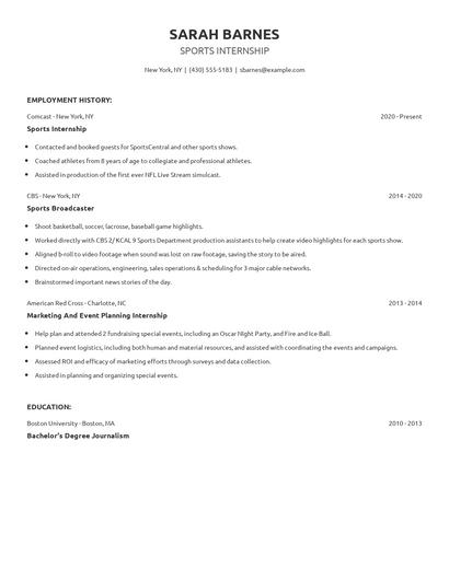 Sports Internship Resume