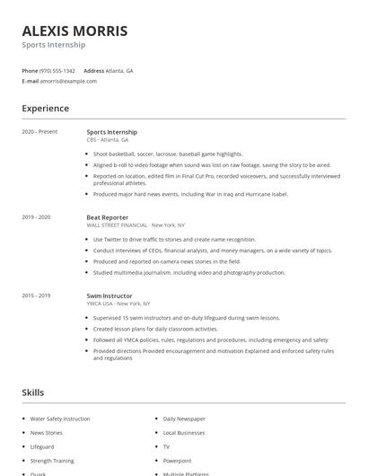 Sports Internship Resume