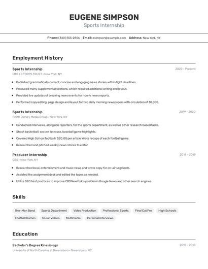 Sports Internship Resume