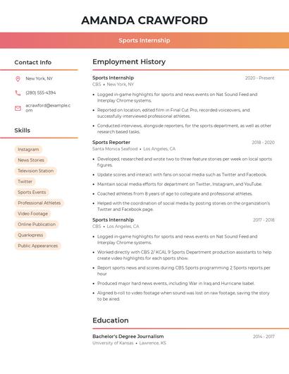 Sports Internship Resume