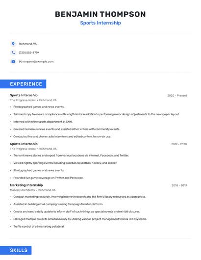 Sports Internship Resume