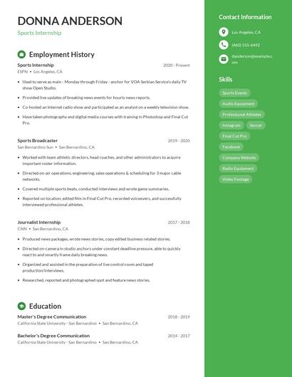 Sports Internship Resume