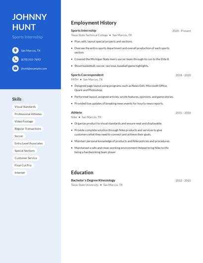 Sports Internship Resume