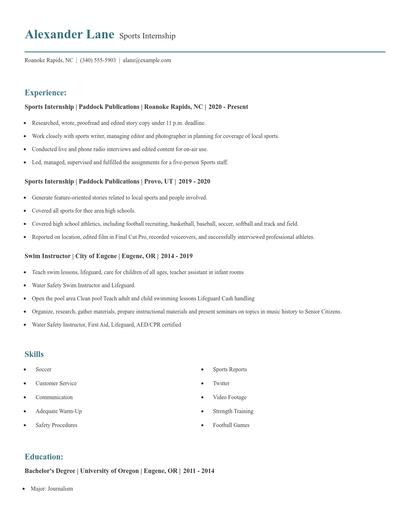 Sports Internship Resume