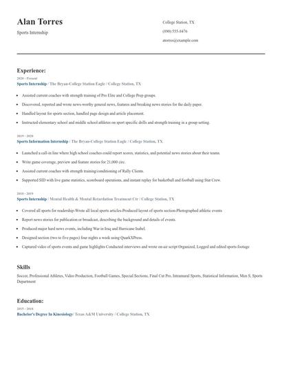 Sports Internship Resume