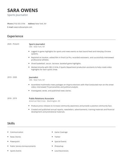 Sports Journalist Resume