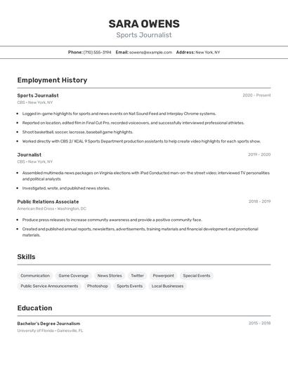 Sports Journalist Resume