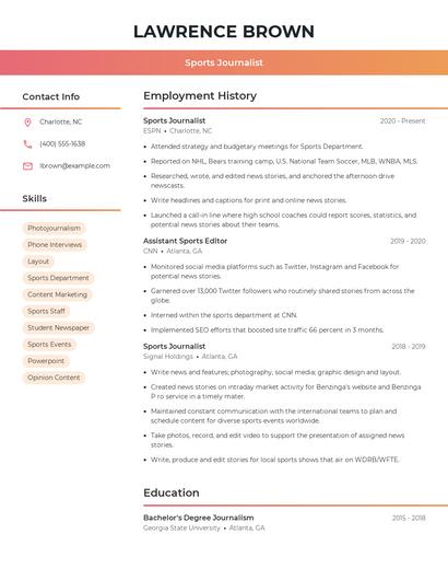 Sports Journalist Resume