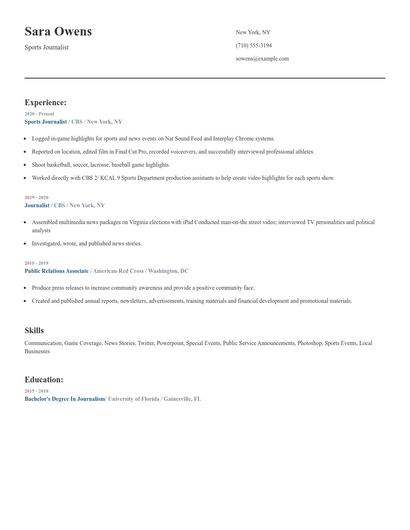 Sports Journalist Resume