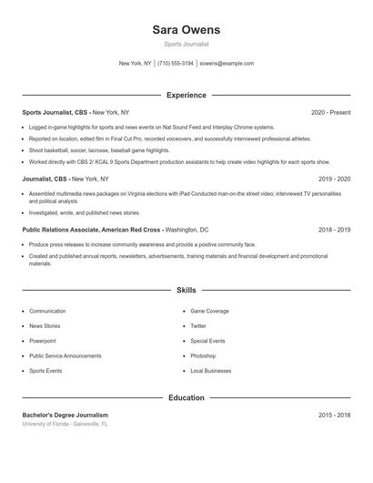 Sports Journalist Resume