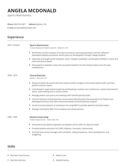 Sports Nutritionist Resume