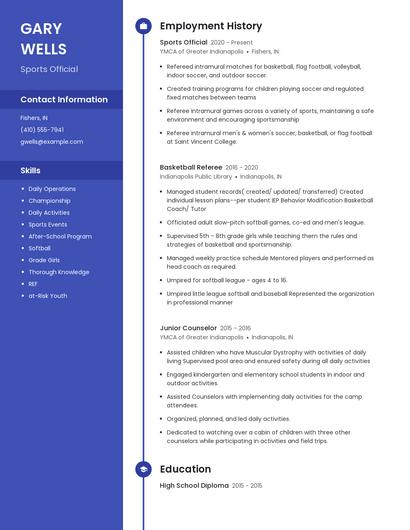 Sports Official Resume