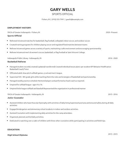 Sports Official Resume