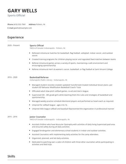 Sports Official Resume
