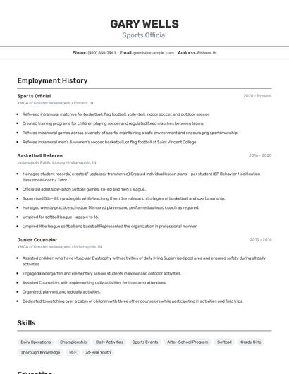 Sports Official Resume
