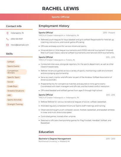 Sports Official Resume