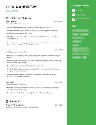 Sports Official Resume
