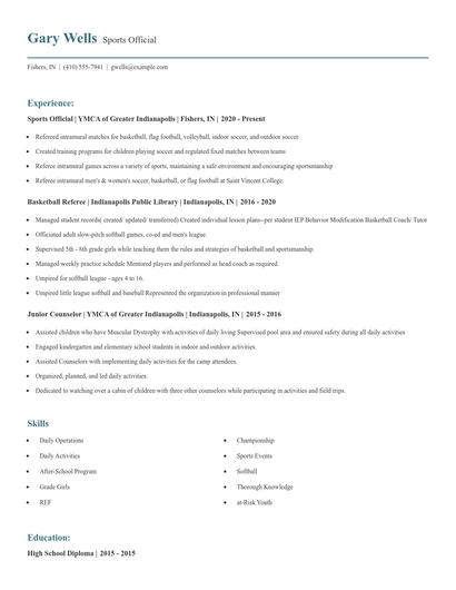 Sports Official Resume