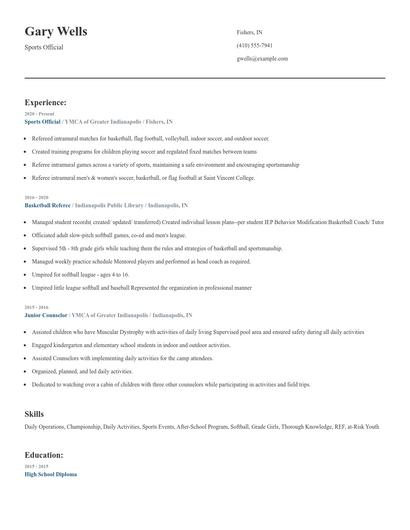 Sports Official Resume