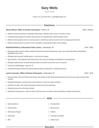 Sports Official Resume