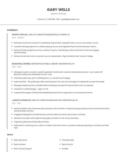 Sports Official Resume