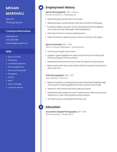 Sports Photographer Resume