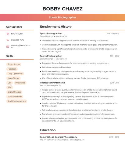 Sports Photographer Resume